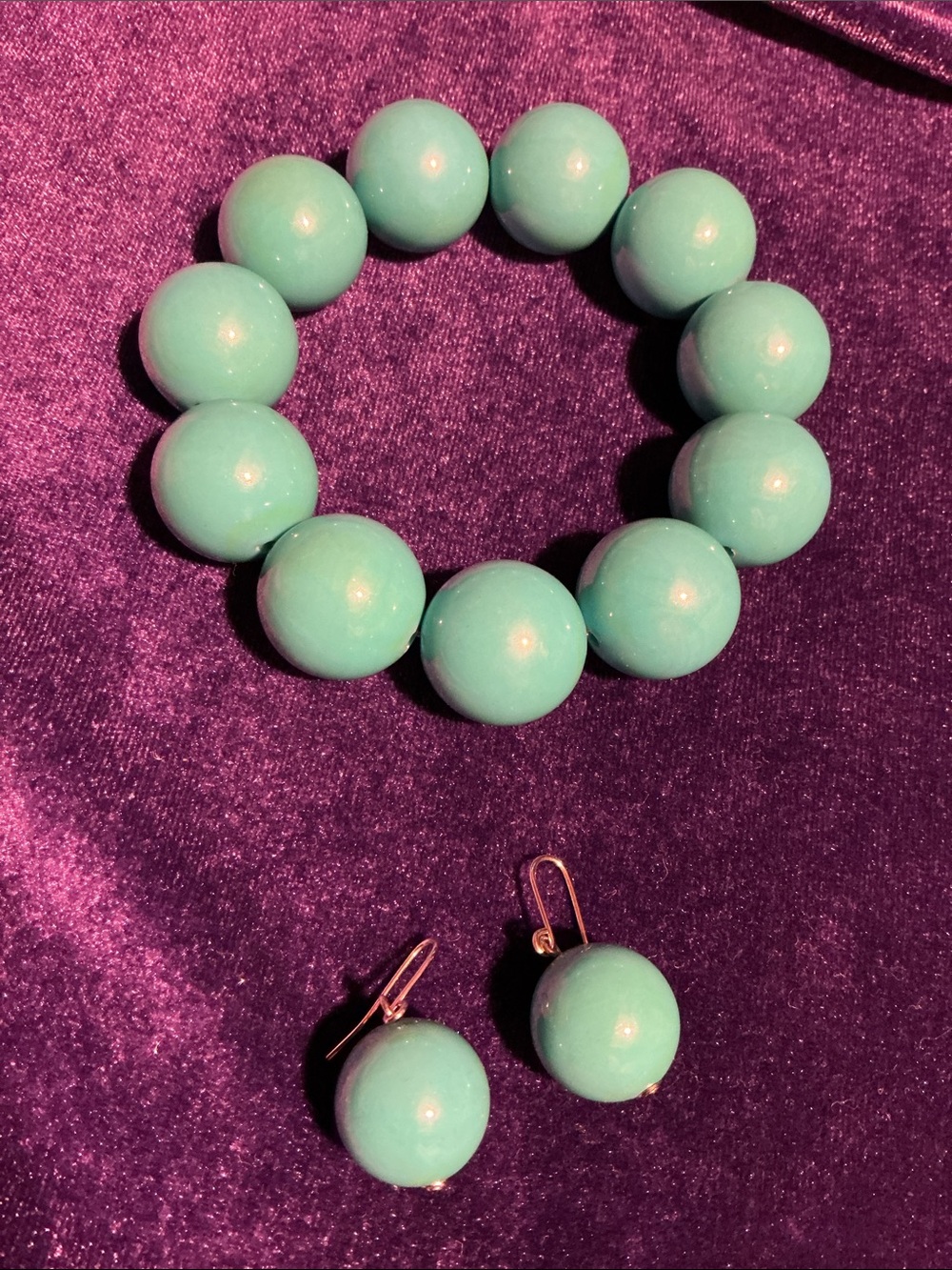 Turquoise Blue Bubblegum Bead Bracelet with Matching Earrings